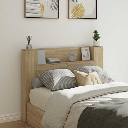 vidaXL Storage Headboard with LED Sonoma Oak Engineered Wood