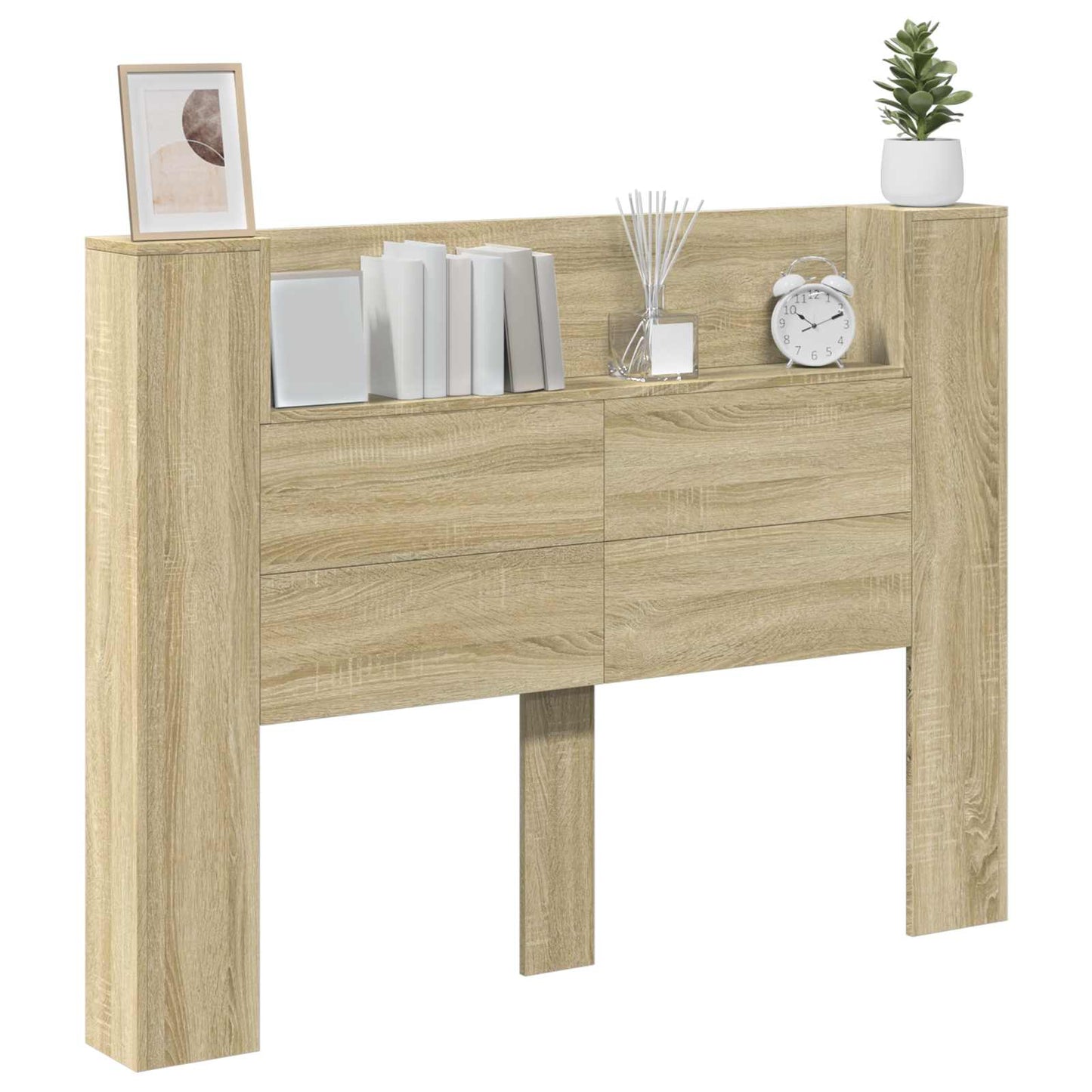 vidaXL Storage Headboard with LED Sonoma Oak Engineered Wood