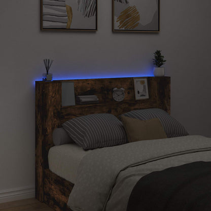 vidaXL Storage Headboard with LED Smoked Oak Engineered Wood