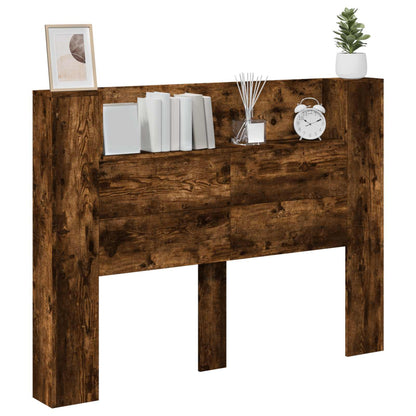 vidaXL Storage Headboard with LED Smoked Oak Engineered Wood