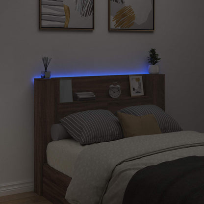 vidaXL Storage Headboard with LED Brown Oak Engineered Wood
