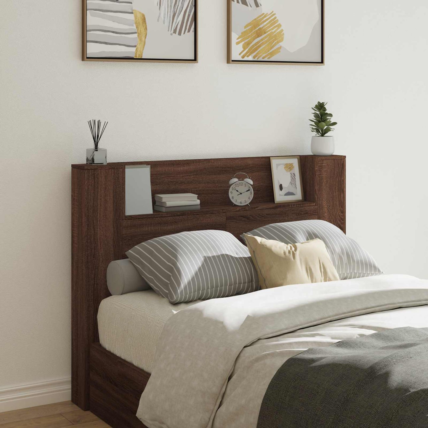 vidaXL Storage Headboard with LED Brown Oak Engineered Wood