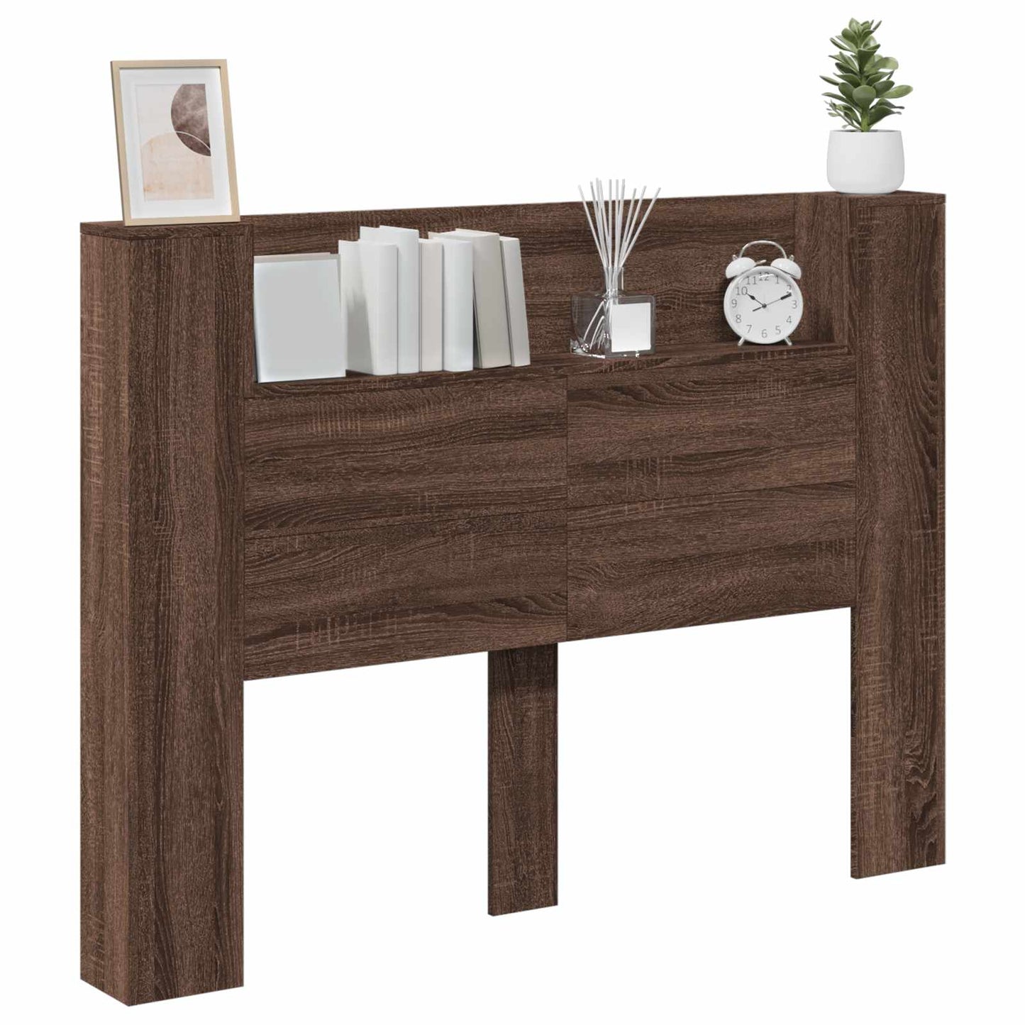 vidaXL Storage Headboard with LED Brown Oak Engineered Wood