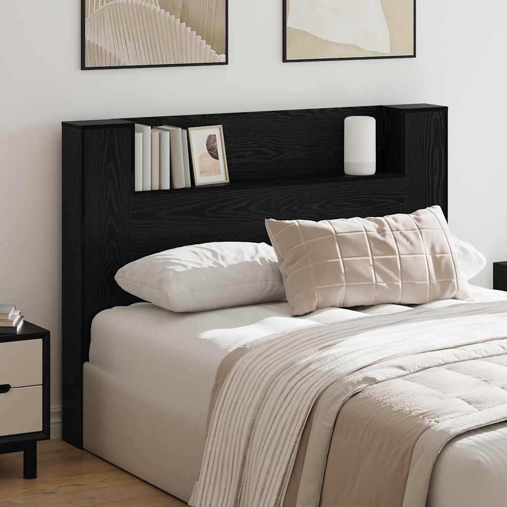 vidaXL Storage Headboard with LED Black Oak Engineered Wood