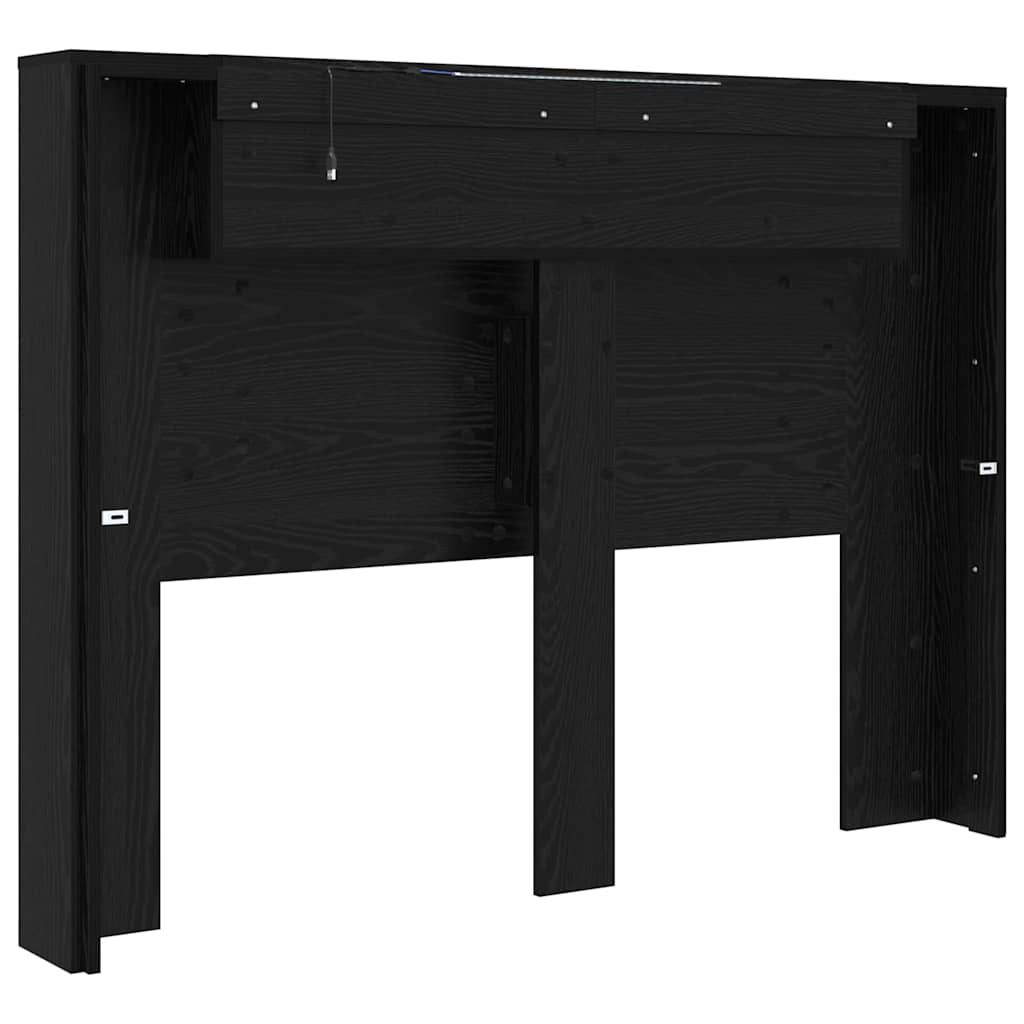 vidaXL Storage Headboard with LED Black Oak Engineered Wood