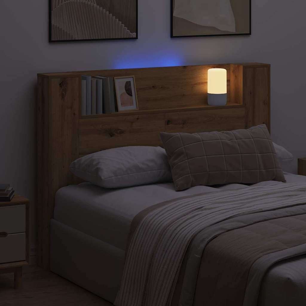 vidaXL Storage Headboard with LED Artisan Oak Engineered Wood