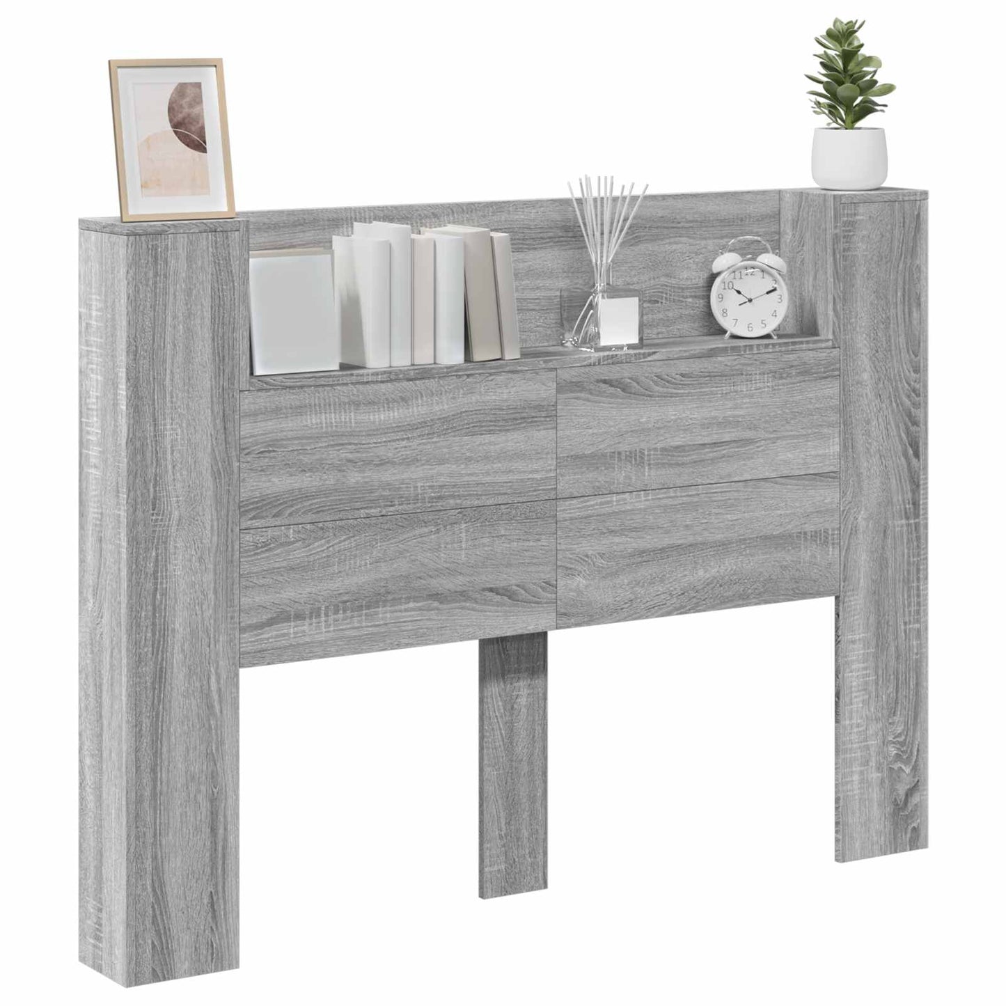 vidaXL Storage Headboard with LED Grey Sonoma Engineered Wood