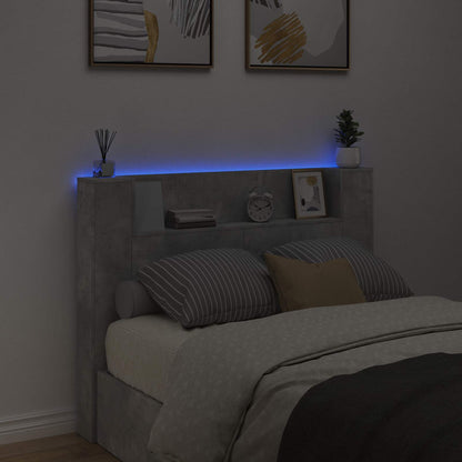 vidaXL Storage Headboard with LED Concrete Grey Engineered Wood