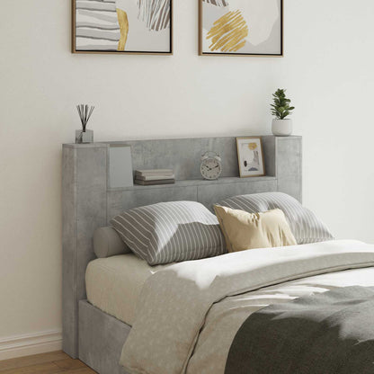 vidaXL Storage Headboard with LED Concrete Grey Engineered Wood
