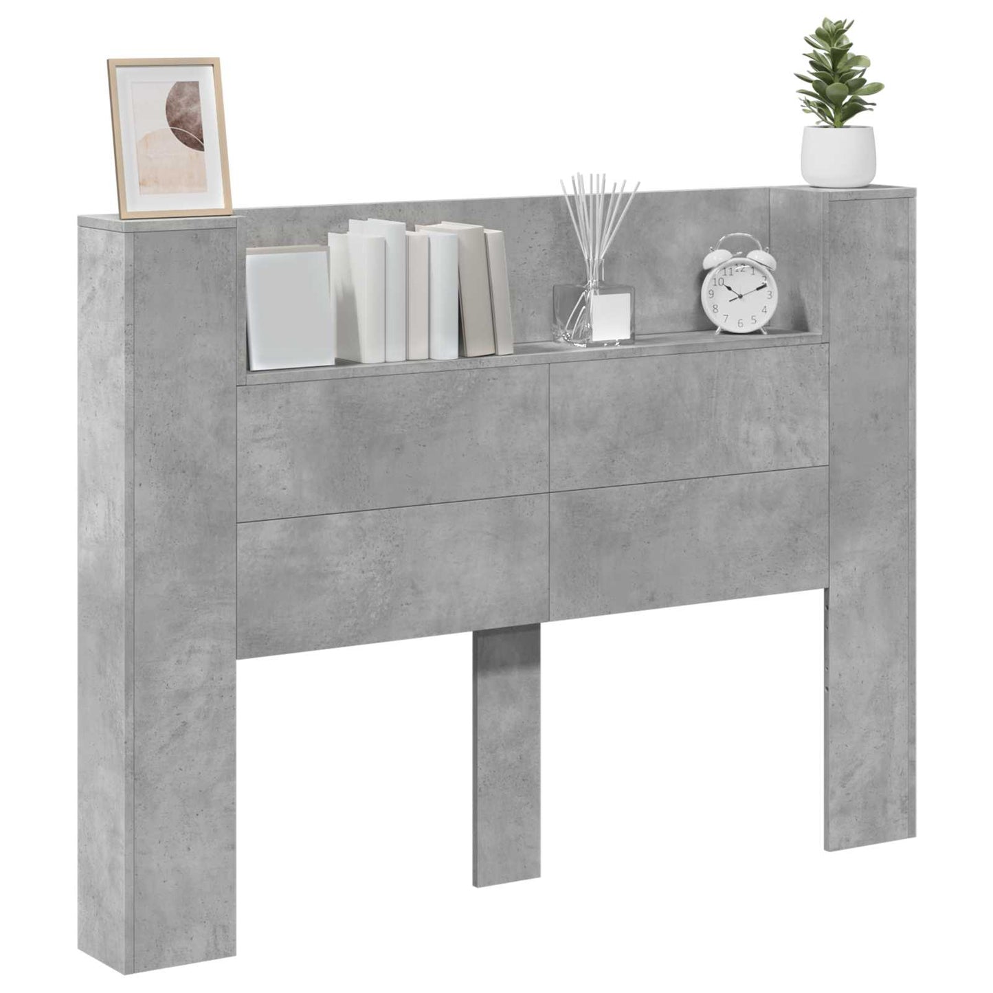 vidaXL Storage Headboard with LED Concrete Grey Engineered Wood