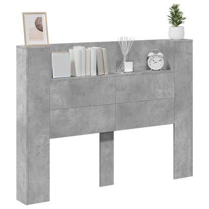 vidaXL Storage Headboard with LED Concrete Grey Engineered Wood
