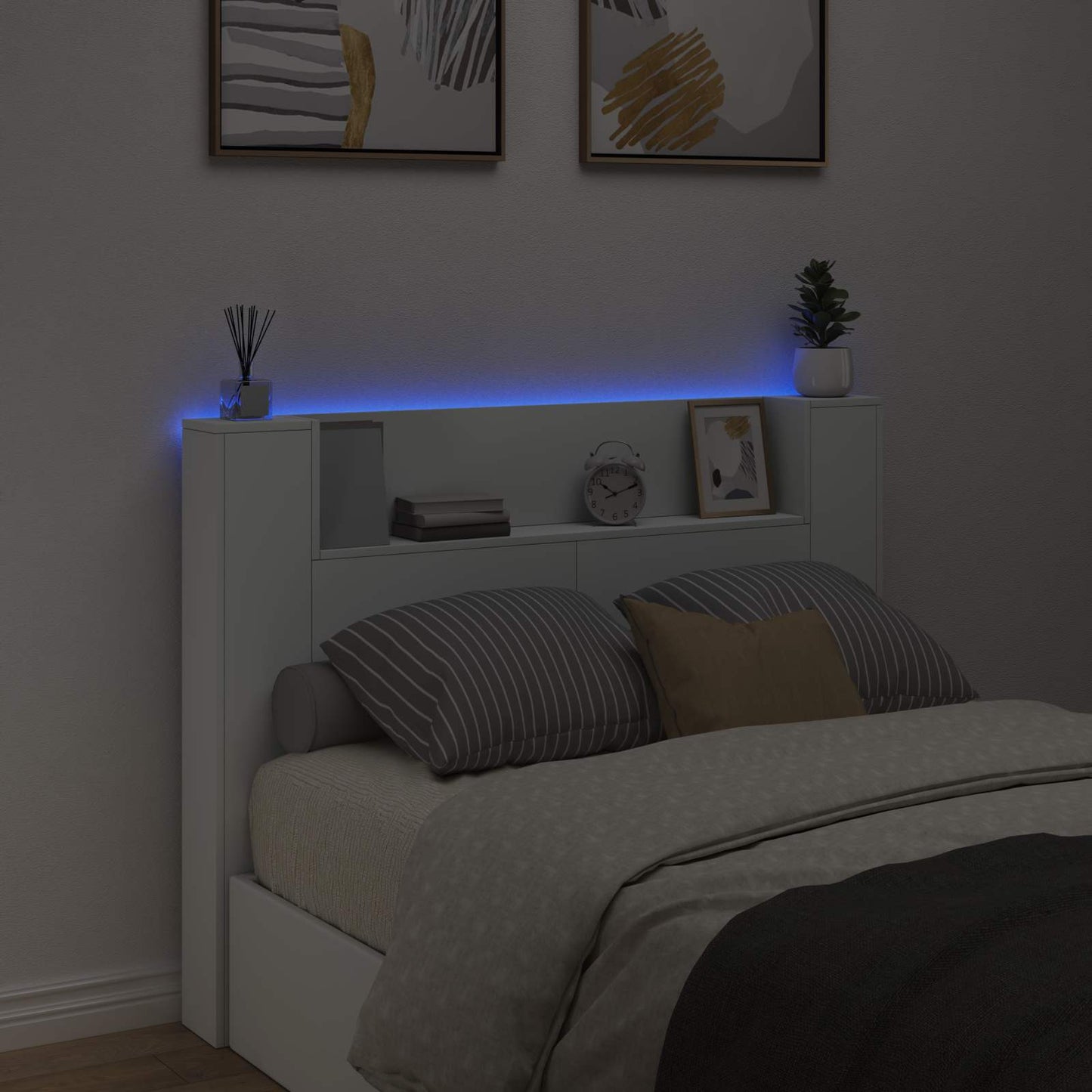 vidaXL Storage Headboard with LED White Engineered Wood
