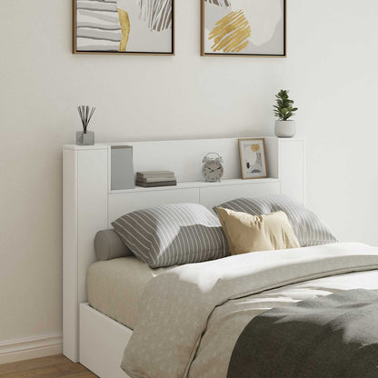 vidaXL Storage Headboard with LED White Engineered Wood