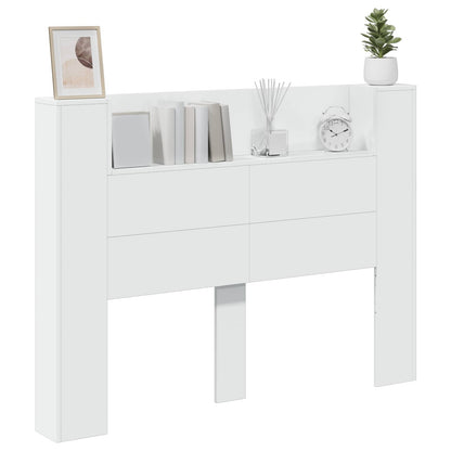 vidaXL Storage Headboard with LED White Engineered Wood