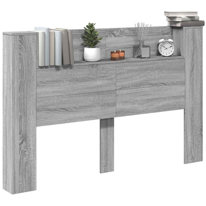 vidaXL Storage Headboard with LED Grey Sonoma Engineered Wood