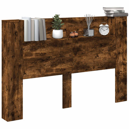 vidaXL Storage Headboard with LED Smoked Oak Engineered Wood
