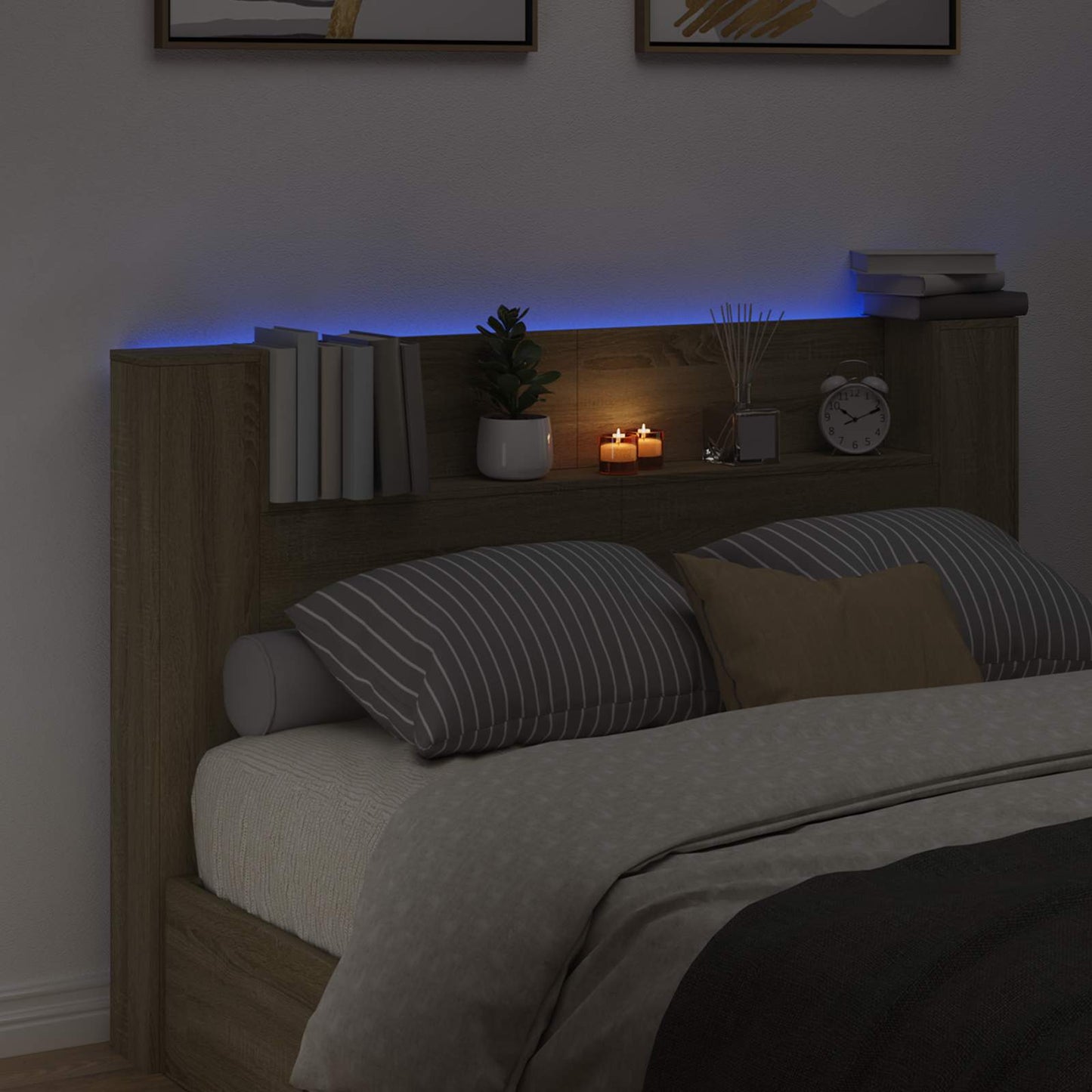 vidaXL Storage Headboard with LED Sonoma Oak Engineered Wood