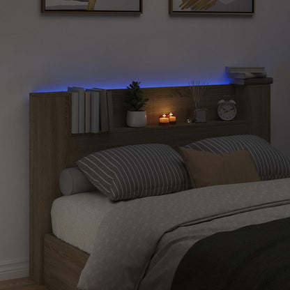 vidaXL Storage Headboard with LED Sonoma Oak Engineered Wood