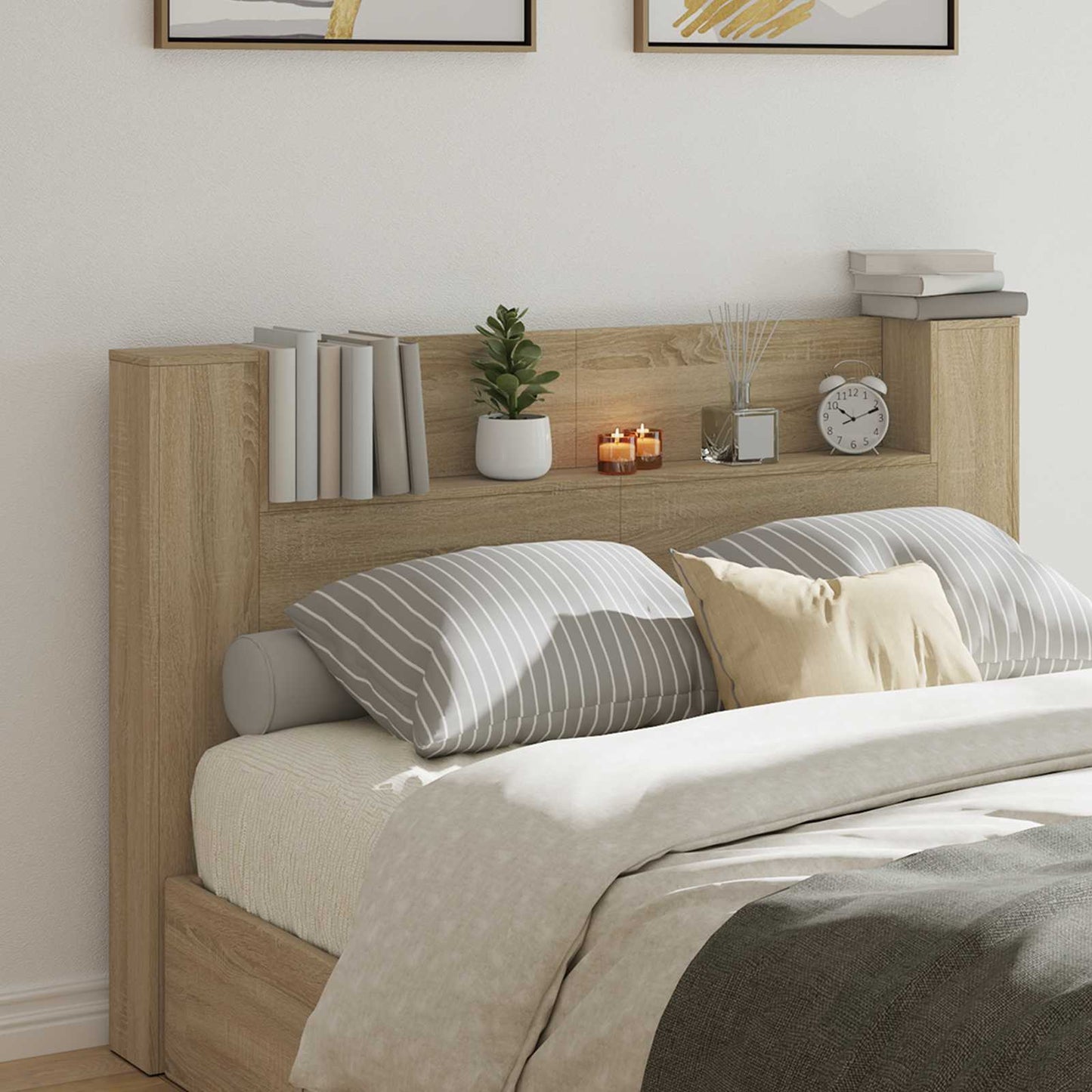 vidaXL Storage Headboard with LED Sonoma Oak Engineered Wood