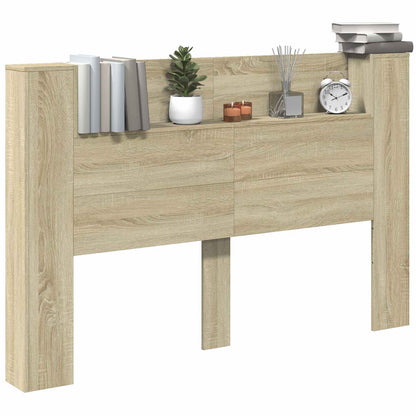 vidaXL Storage Headboard with LED Sonoma Oak Engineered Wood