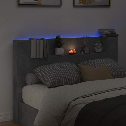 vidaXL Storage Headboard with LED Concrete Grey Engineered Wood