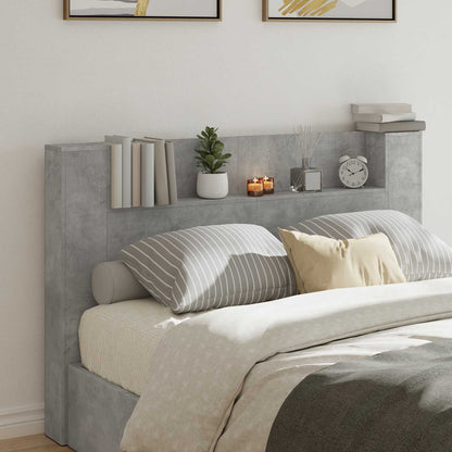 vidaXL Storage Headboard with LED Concrete Grey Engineered Wood
