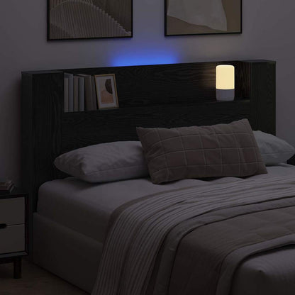 vidaXL Storage Headboard with LED Black Oak Engineered Wood