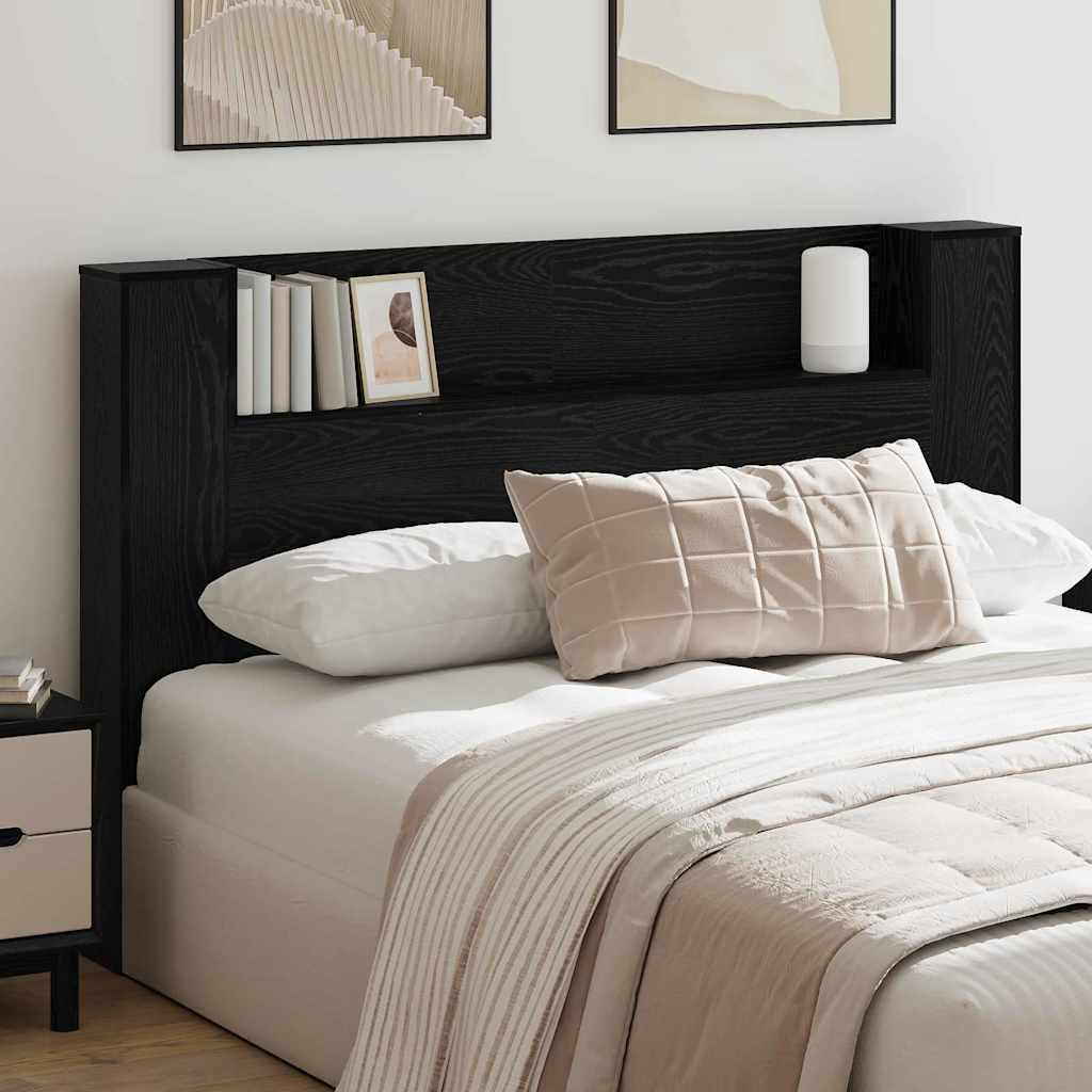 vidaXL Storage Headboard with LED Black Oak Engineered Wood