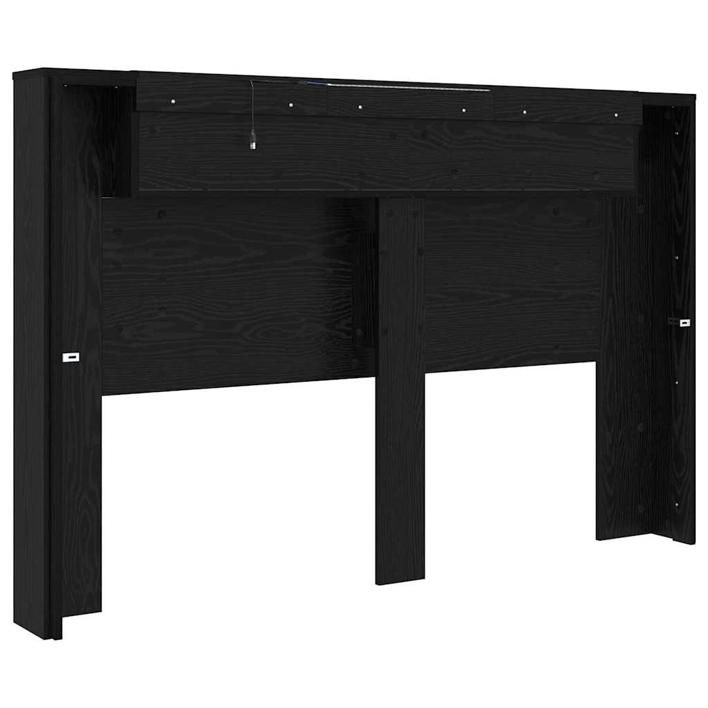 vidaXL Storage Headboard with LED Black Oak Engineered Wood