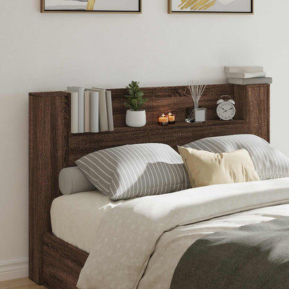 vidaXL Storage Headboard with LED Brown Oak Engineered Wood