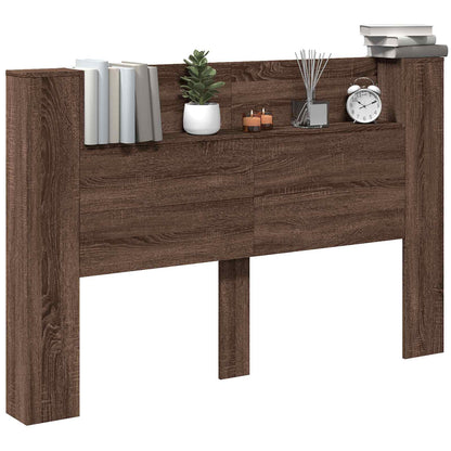 vidaXL Storage Headboard with LED Brown Oak Engineered Wood