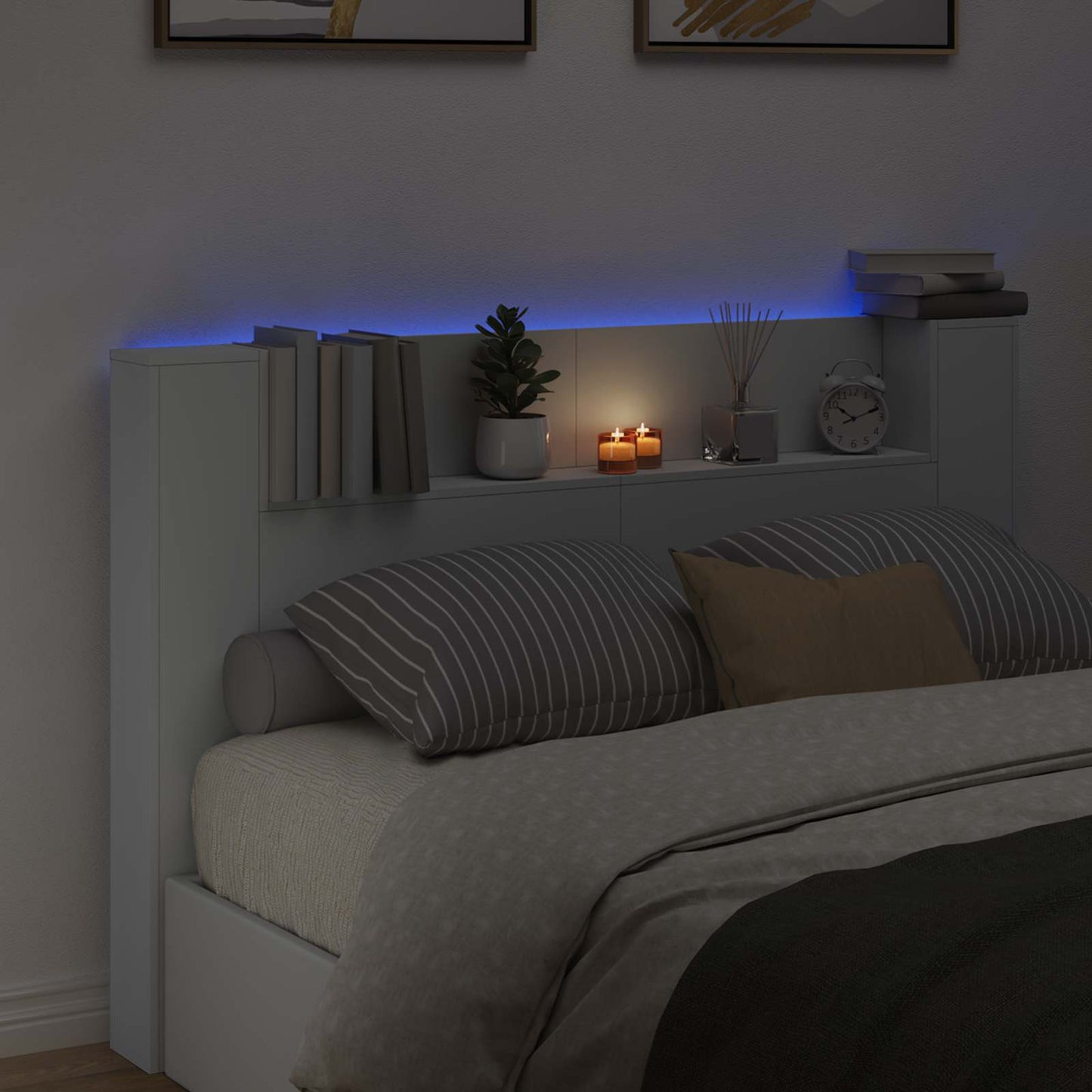 vidaXL Storage Headboard with LED White Engineered Wood