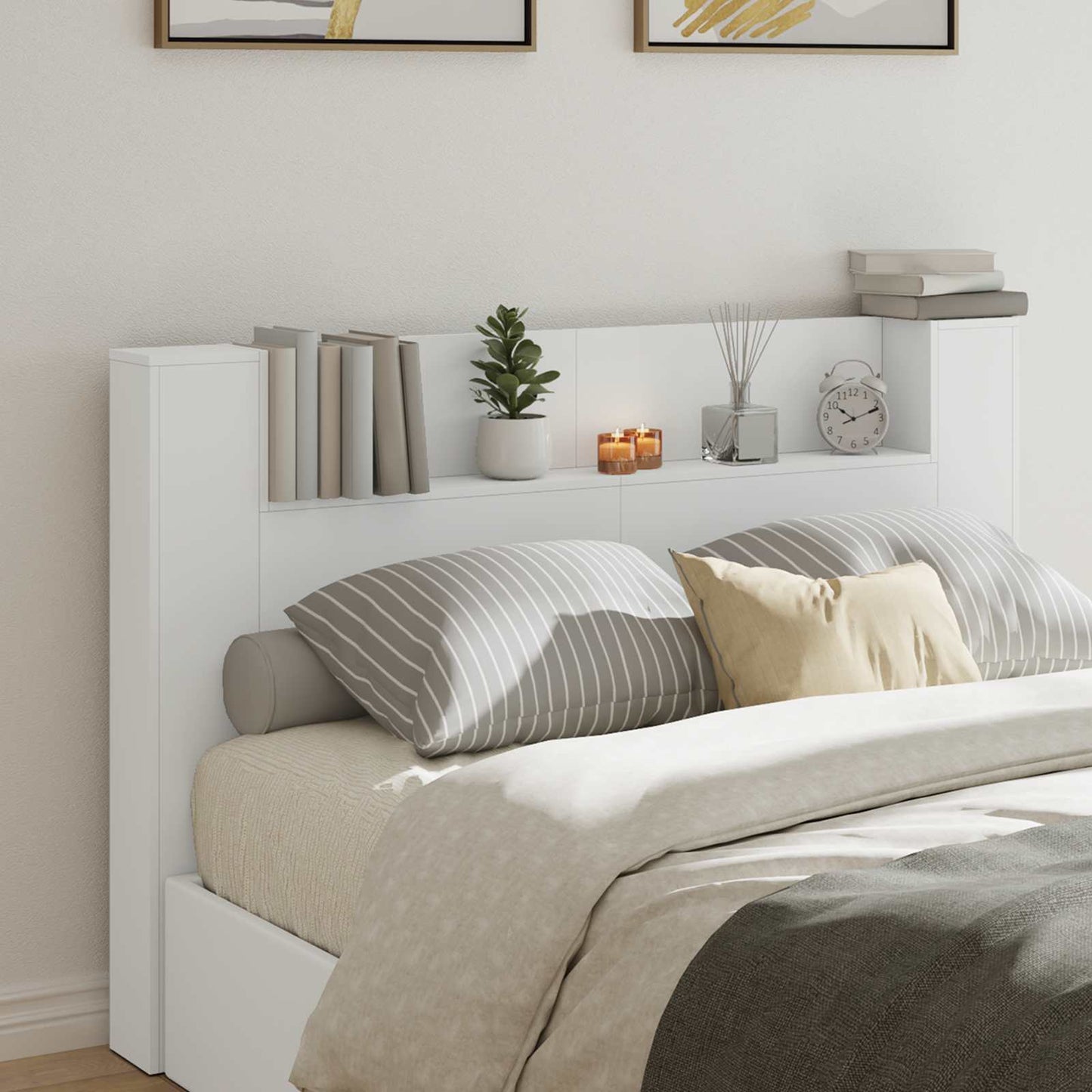 vidaXL Storage Headboard with LED White Engineered Wood