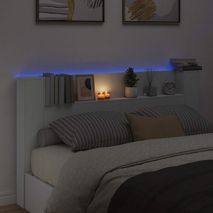 vidaXL Storage Headboard with LED White Engineered Wood