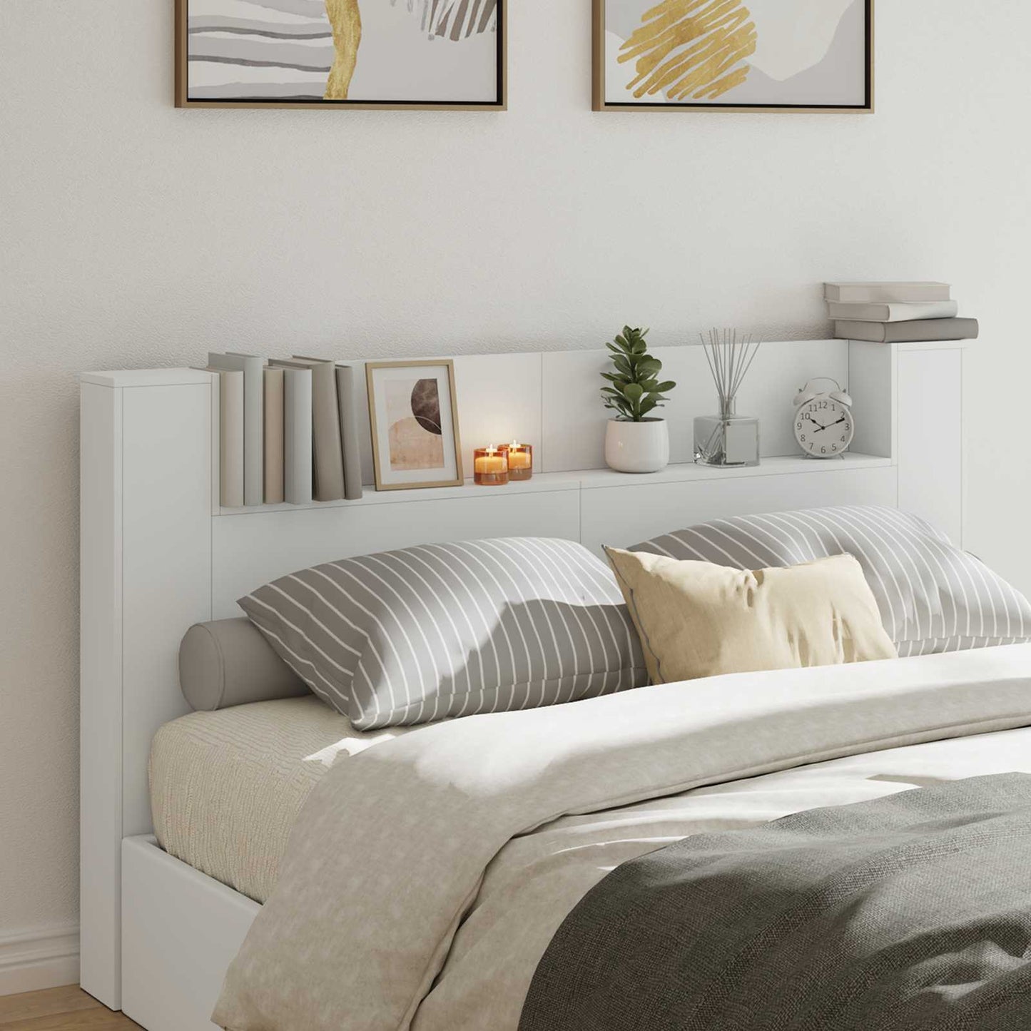 vidaXL Storage Headboard with LED White Engineered Wood