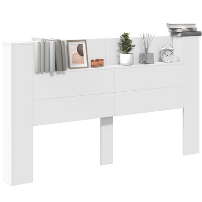 vidaXL Storage Headboard with LED White Engineered Wood