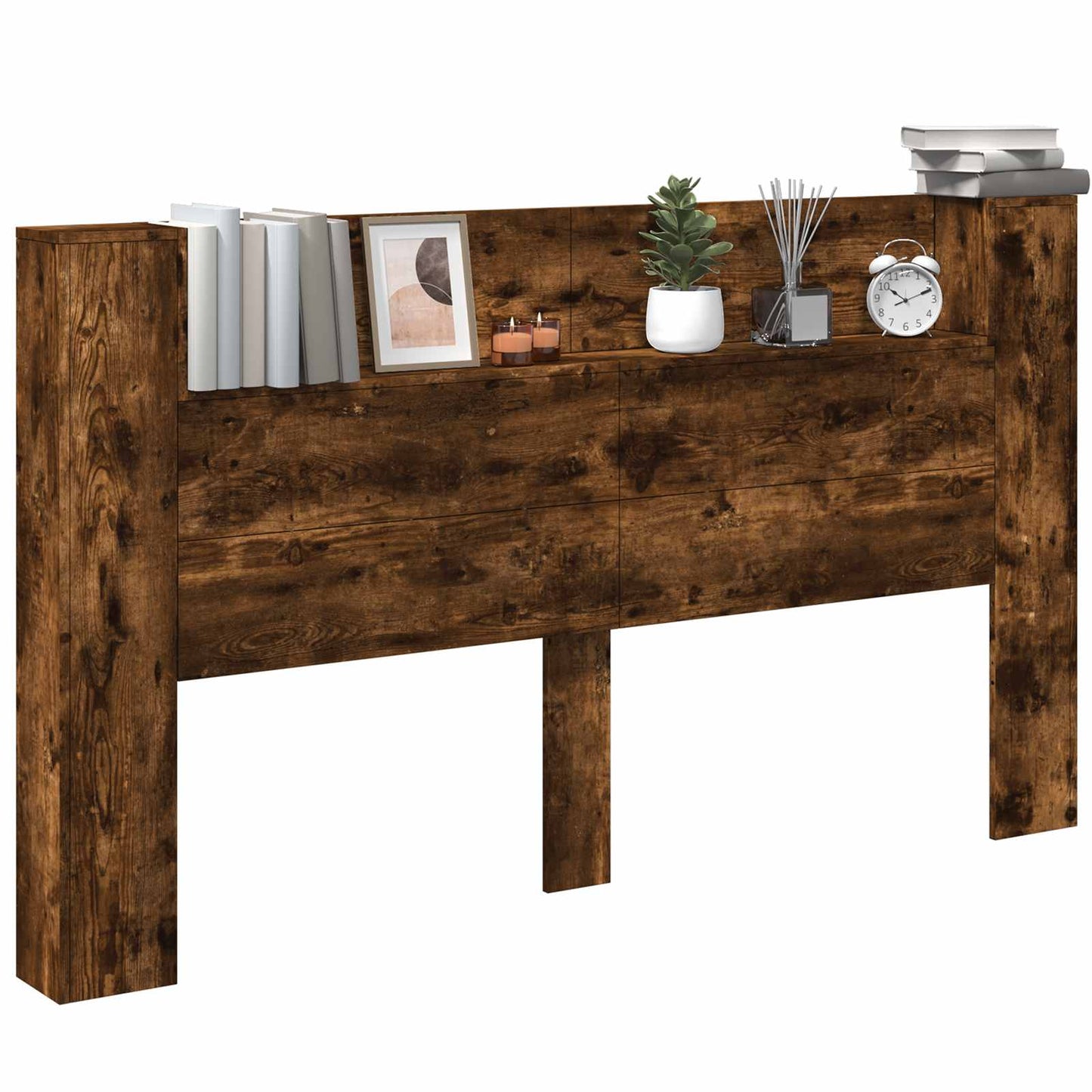 vidaXL Storage Headboard with LED Smoked Oak Engineered Wood
