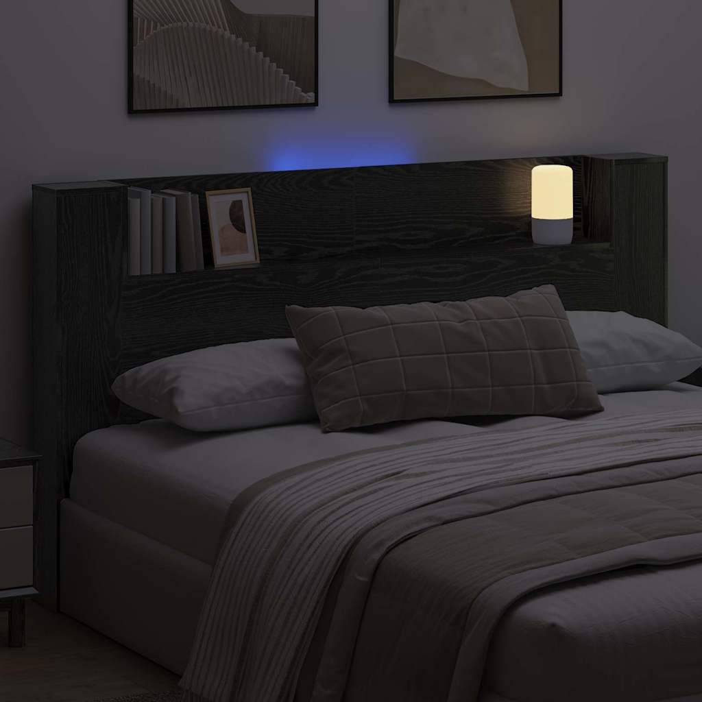 vidaXL Storage Headboard with LED Black Oak Engineered Wood