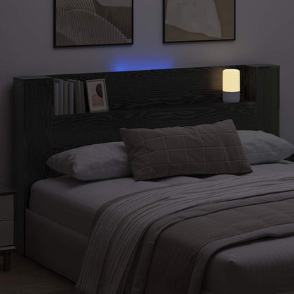 vidaXL Storage Headboard with LED Black Oak Engineered Wood
