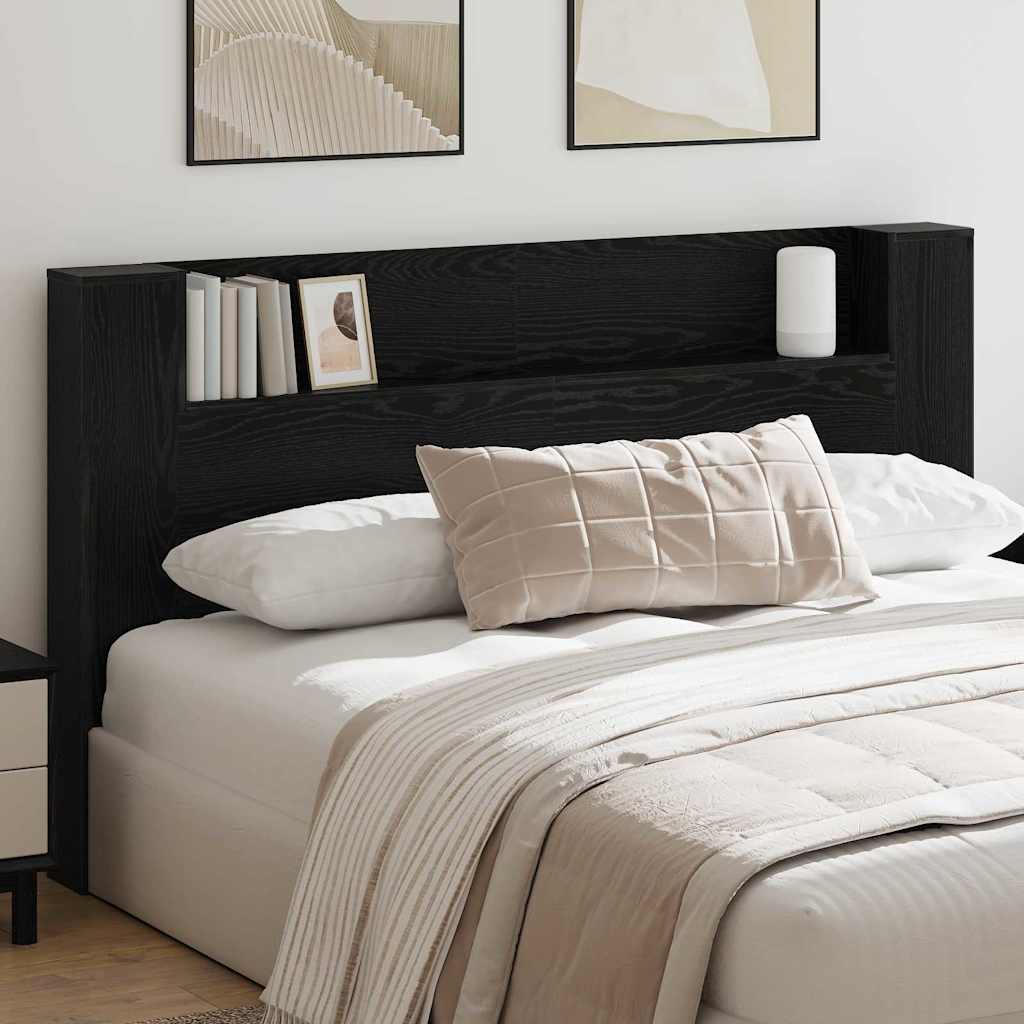 vidaXL Storage Headboard with LED Black Oak Engineered Wood
