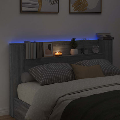 vidaXL Storage Headboard with LED Grey Sonoma Engineered Wood