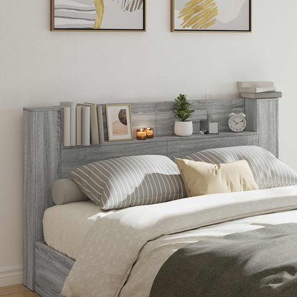 vidaXL Storage Headboard with LED Grey Sonoma Engineered Wood