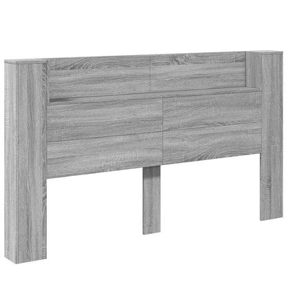 vidaXL Storage Headboard with LED Grey Sonoma Engineered Wood