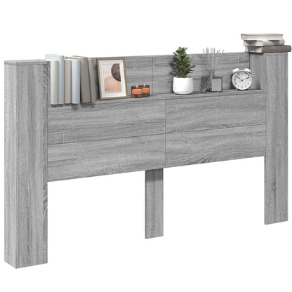 vidaXL Storage Headboard with LED Grey Sonoma Engineered Wood