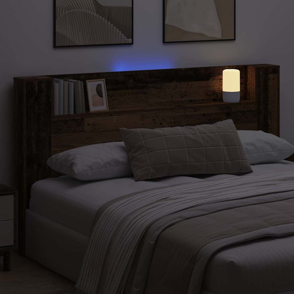 vidaXL Storage Headboard with LED Old Wood Engineered Wood