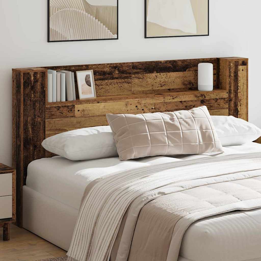 vidaXL Storage Headboard with LED Old Wood Engineered Wood