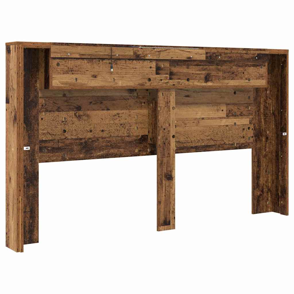 vidaXL Storage Headboard with LED Old Wood Engineered Wood