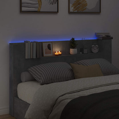 vidaXL Storage Headboard with LED Concrete Grey Engineered Wood