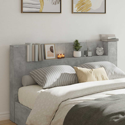 vidaXL Storage Headboard with LED Concrete Grey Engineered Wood