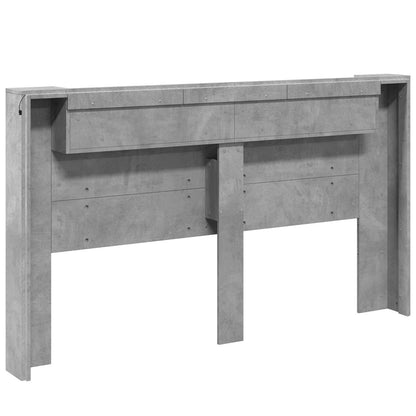 vidaXL Storage Headboard with LED Concrete Grey Engineered Wood